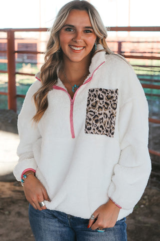 Half Zip Leopard Contrast Long Sleeve Sweatshirt - 1985 the VAULT Boutique