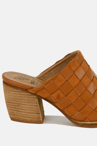 Beast Fashion Woven Checkerboard Block Heel Mule Shoes - 1985 the VAULT Boutique