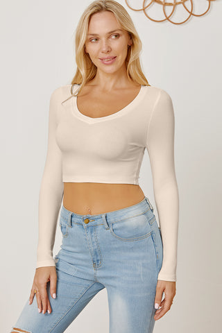 Round Neck Long Sleeve Cropped T-Shirt - 1985 the VAULT Boutique