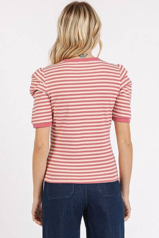 Mittoshop Striped Round Neck Puff Sleeve T-Shirt - 1985 the VAULT Boutique