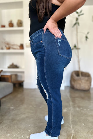 Judy Blue Full Size High Waist Rigid Magic Heavy Destroy Straight Jeans - 1985 the VAULT Boutique