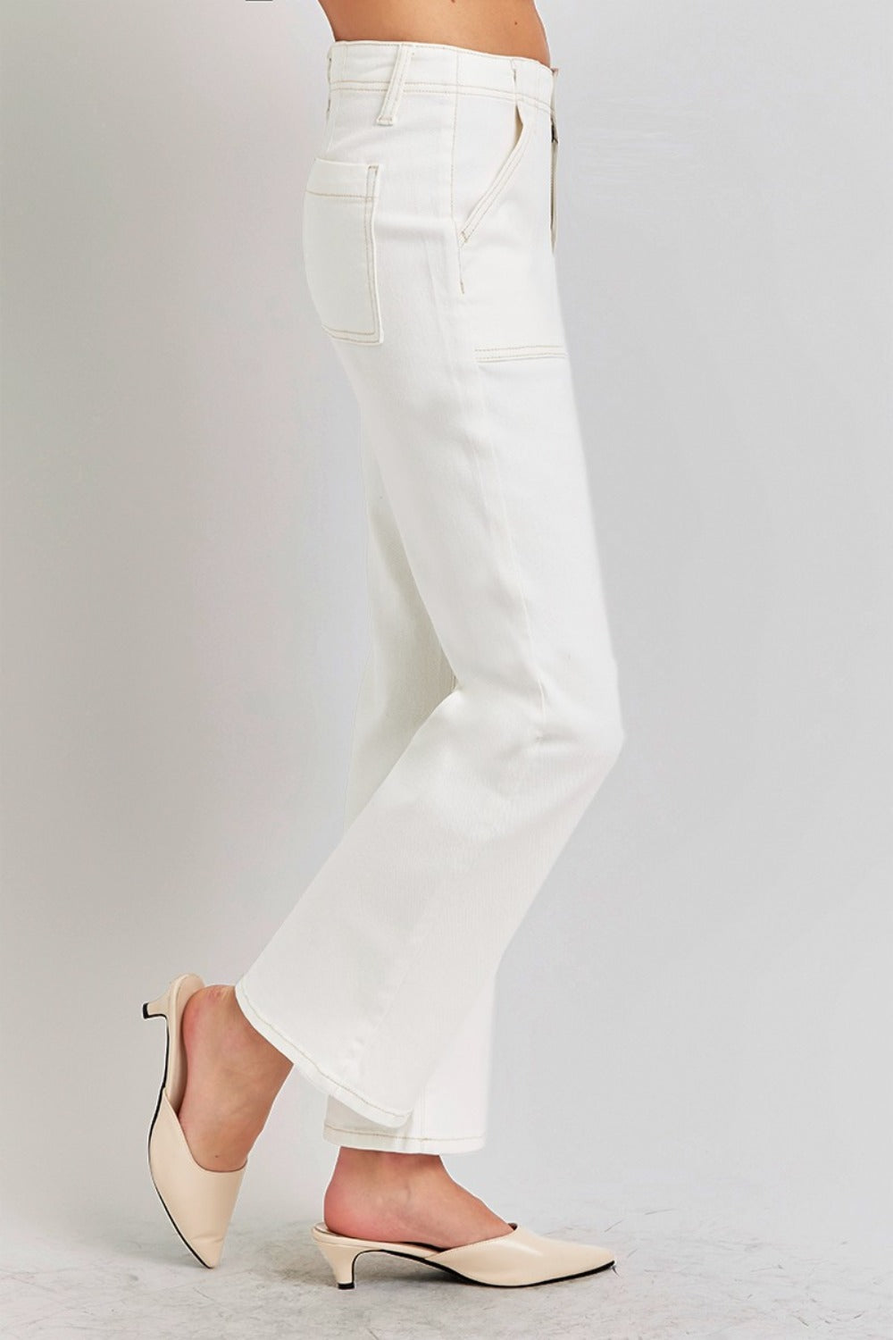 RISEN High Rise Ankle Flare Jeans with Patch Pockets - 1985 the VAULT Boutique