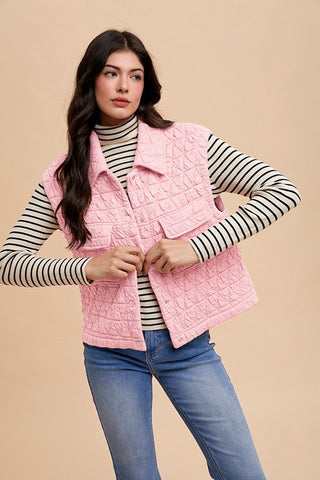 Annie Wear Texture Quilted Snap Down Vest Coat - 1985 the VAULT Boutique