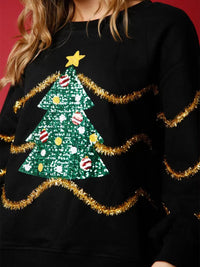 Sequin Christmas Tree Round Neck Sweatshirt