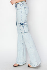 RISEN Full Size High Rise Cargo Flare Jeans - 1985 the VAULT Boutique