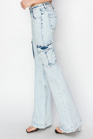 RISEN Full Size High Rise Cargo Flare Jeans - 1985 the VAULT Boutique