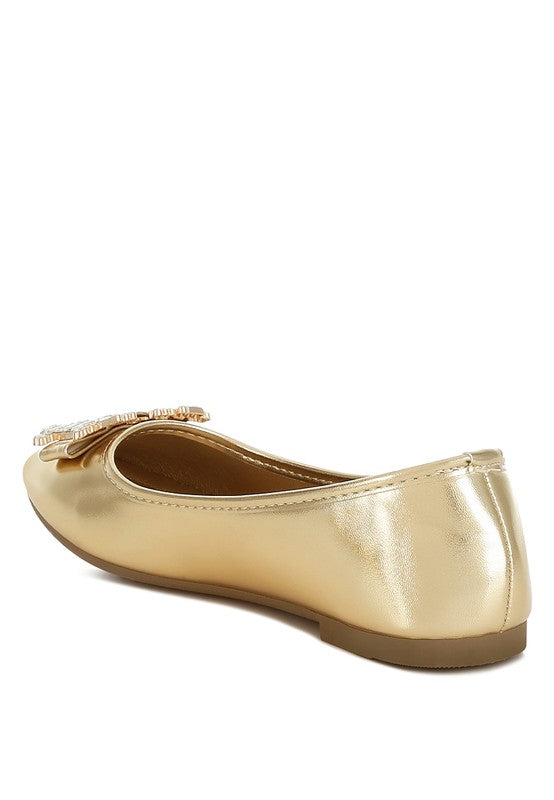 Navik Rhinestone Buckle Metallic Ballerinas - 1985 the VAULT Boutique