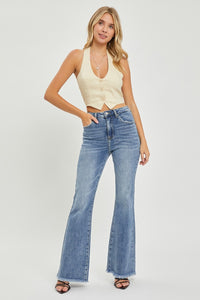 RISEN Full Size High Waist Raw Hem Flare Jeans - 1985 the VAULT Boutique