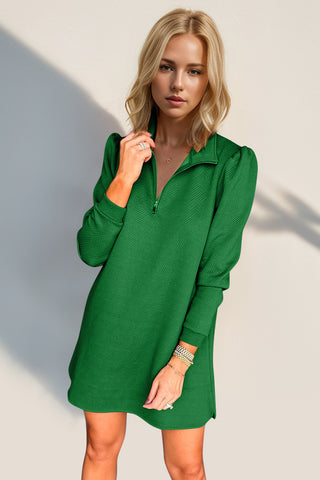 Double Take Textured Quarter Zip Long Sleeve Dress - 1985 the VAULT Boutique