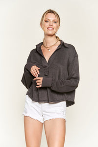 Deep V-neck Collared Long Sleeve Knit Top - 1985 the VAULT Boutique