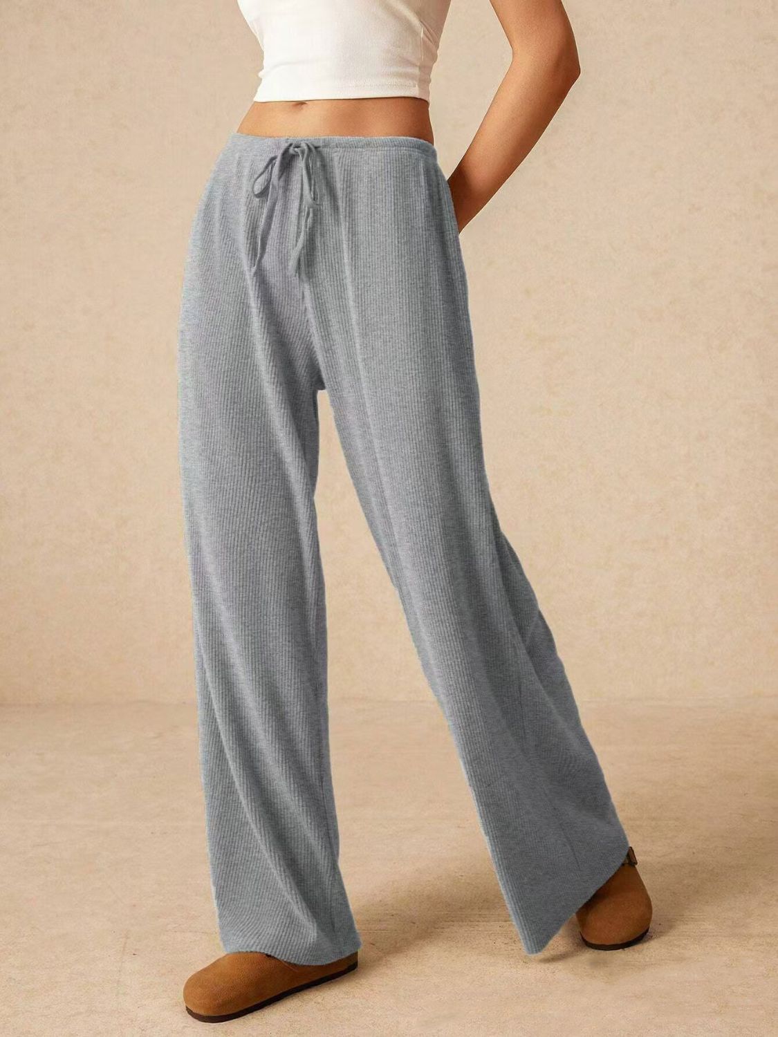 Ribbed Drawstring Wide Leg Pants - 1985 the VAULT Boutique