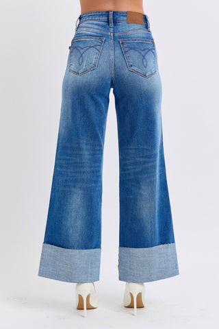 Judy Blue Full Size Distressed High Waist Wide Leg Jeans - 1985 the VAULT Boutique