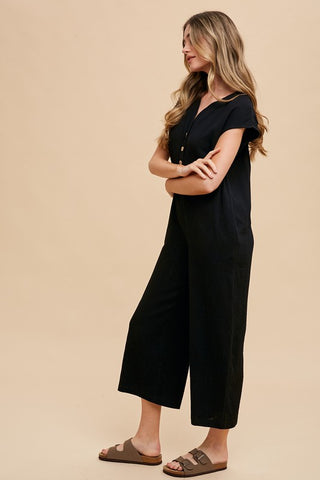 Annie Wear Button Detail Wide Leg Jumpsuit with Pockets - 1985 the VAULT Boutique