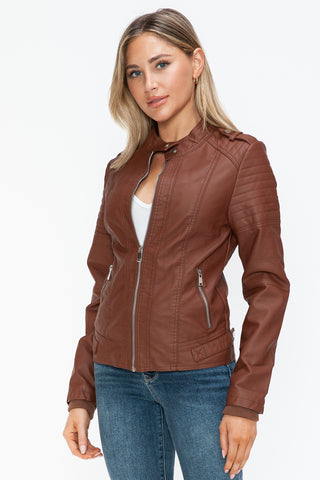 Snobbish PU Leather Biker Jacket with Side Zip Pockets - 1985 the VAULT Boutique