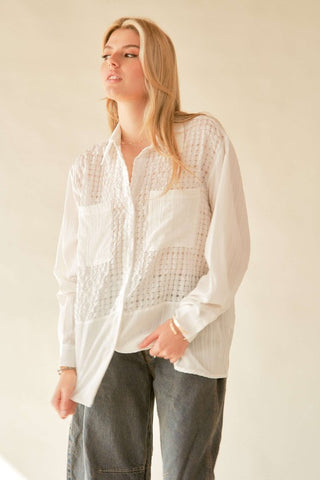 Davi & Dani Crinkled Jacquard Button Down Shirt - 1985 the VAULT Boutique