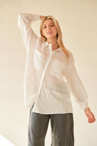 Davi & Dani Crinkled Jacquard Button Down Shirt - 1985 the VAULT Boutique