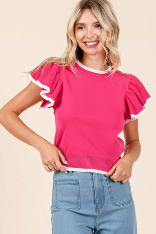 Mittoshop Contrast Trim Ruffled Cap Sleeve Knit Top - 1985 the VAULT Boutique