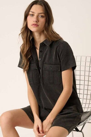 Mittoshop Button Detail Collared Neck Short Sleeve Shirt Dress - 1985 the VAULT Boutique