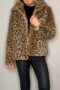 Full Size Leopard Furry Collared Neck Long Sleeve Coat - 1985 the VAULT Boutique