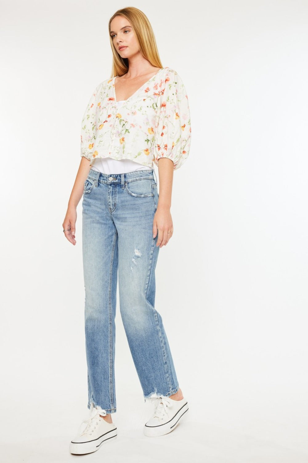 Kancan Mid Rise Frayed Hem Straight Jeans - 1985 the VAULT Boutique