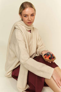 Davi & Dani V-Neck Dropped Shoulder Sweater with Scarf - 1985 the VAULT Boutique