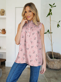 FAM-FAM Frill Printed Mock Neck Top - 1985 the VAULT Boutique