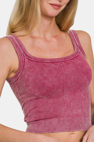 Zenana Washed Ribbed Scoop Neck Wide Strap Tank - 1985 the VAULT Boutique