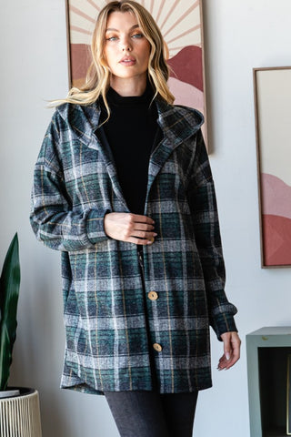 Heimish Plaid Button Down Long Sleeve Hooded Cardigan - 1985 the VAULT Boutique