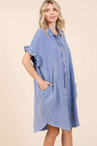 Mittoshop Mineral Wash Cotton Gauze Mini Shirt Dress - 1985 the VAULT Boutique