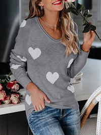 Heart Scoop Neck Long Sleeve Sweater - 1985 the VAULT Boutique