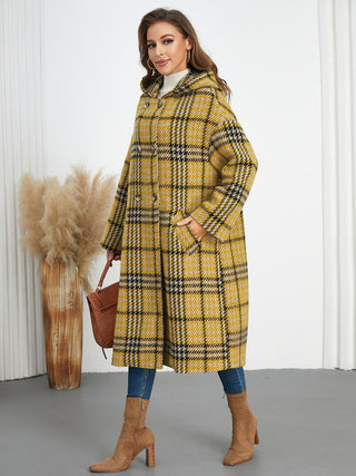 Plaid Double-Breasted Long Sleeve Longline Coat - 1985 the VAULT Boutique