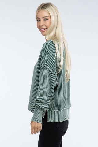 Washed Side Slit Oversized Cropped Sweater - 1985 the VAULT Boutique