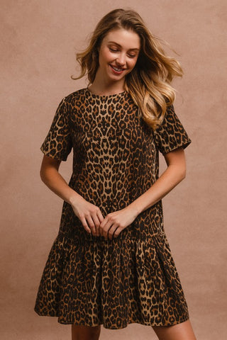 BiBi Tie Back Leopard Round Neck Short Sleeve Dress - 1985 the VAULT Boutique