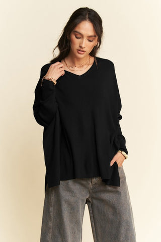 Davi & Dani High-Low Side Slit Batwing Sleeve Top - 1985 the VAULT Boutique