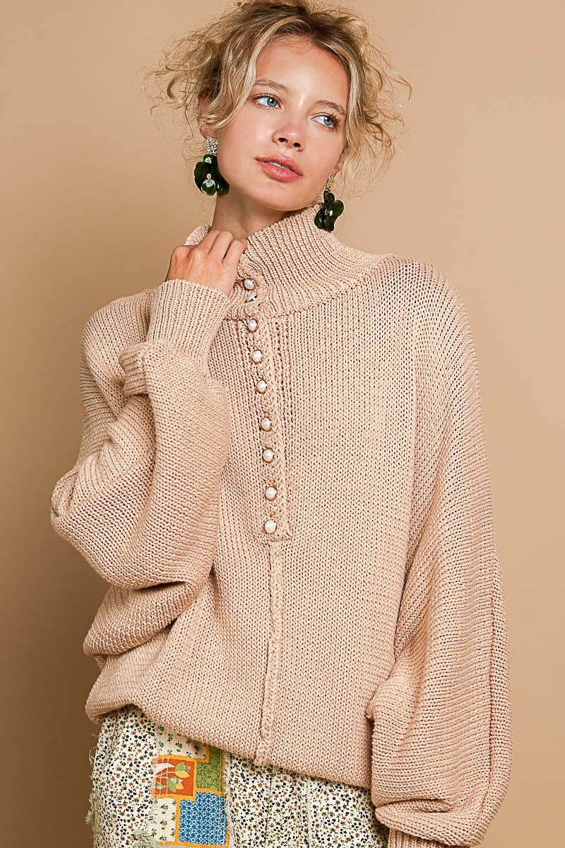 POL Pearl Detail Turtleneck Long Sleeve Sweater - 1985 the VAULT Boutique