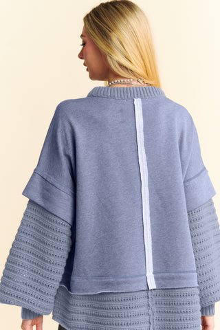 Davi & Dani Faux Layered Round Neck Sweater - 1985 the VAULT Boutique