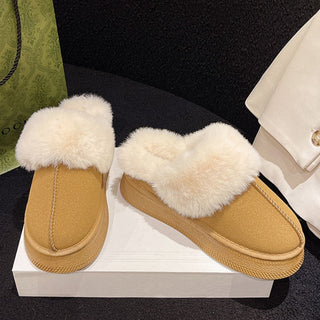 Suede Faux Fur Round Toe Platform Slippers - 1985 the VAULT Boutique