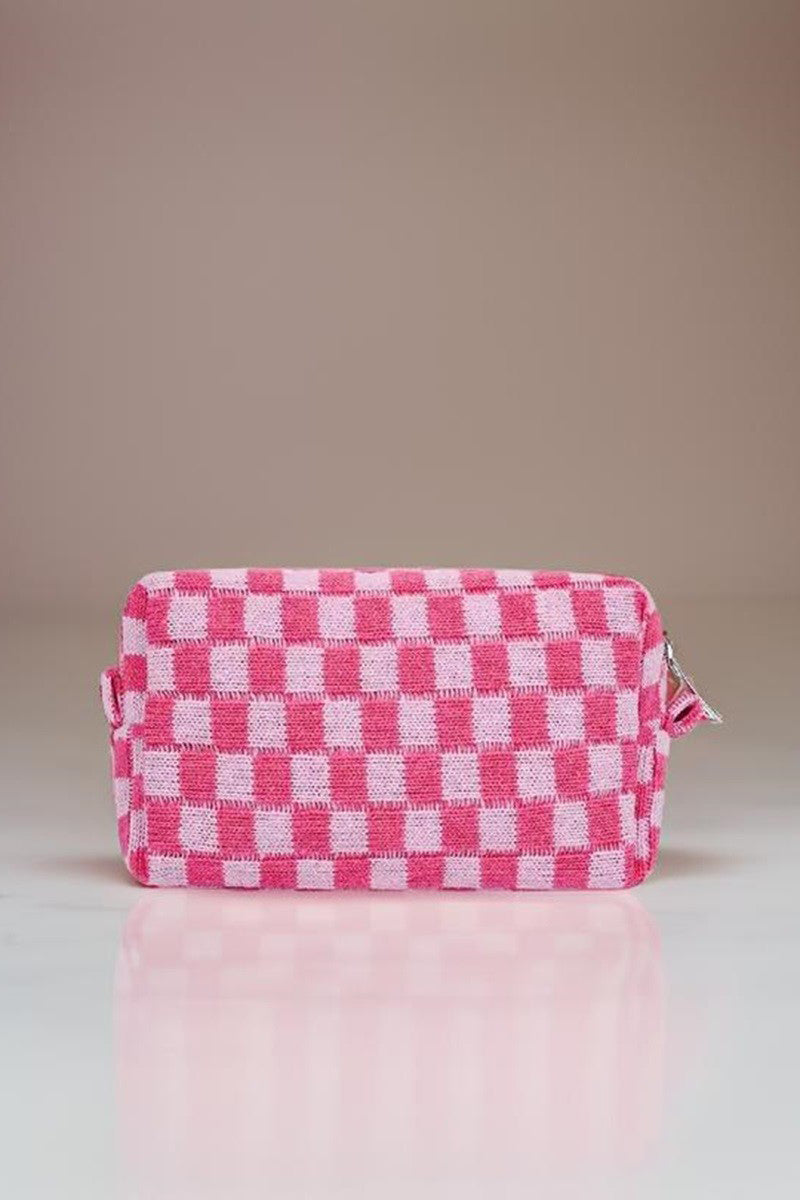 Zenana Checkered Pattern Knitted Cosmetic Pouch - 1985 the VAULT Boutique