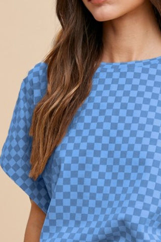 Annie Wear Checkered Round Neck Short Sleeve T-Shirt - 1985 the VAULT Boutique