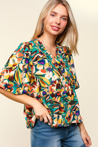 Haptics Full Size Frill Floral Puff Sleeve Peplum Blouse - 1985 the VAULT Boutique