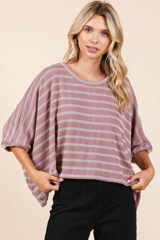 Mittoshop Texture Striped Print Round Neck Dolman Sleeve Top - 1985 the VAULT Boutique