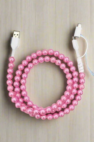 Pink Pearl Cord Phone Charger - 1985 the VAULT Boutique