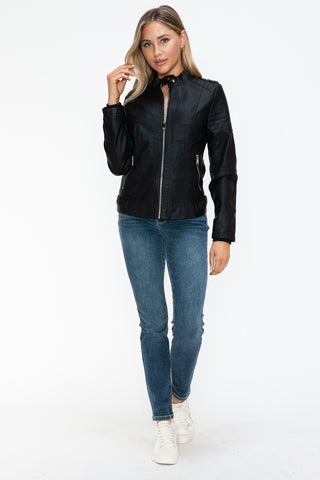 Snobbish PU Leather Biker Jacket with Side Zip Pockets - 1985 the VAULT Boutique