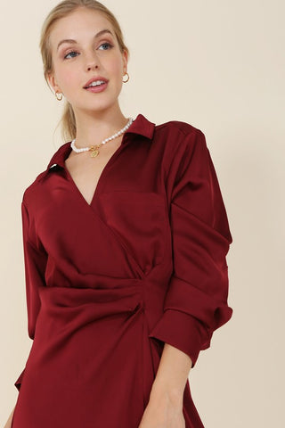 Satin Collared Wrap Mini Dress - 1985 the VAULT Boutique