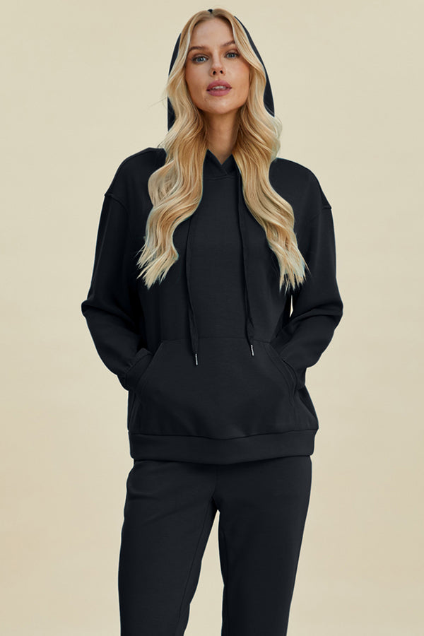 Basic Bae Full Size Air Scuba Drawstring Long Sleeve Hoodie with Kangaroo Pocket - 1985 THE VAULT