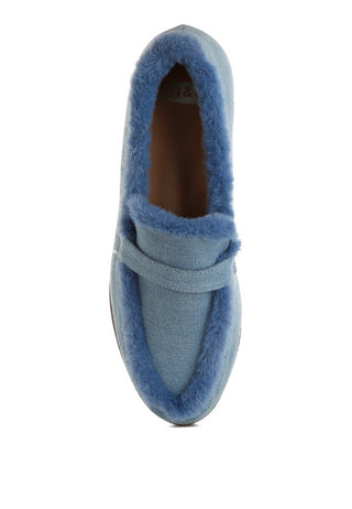 Nivena Fur Detail Denim Loafers - 1985 the VAULT Boutique