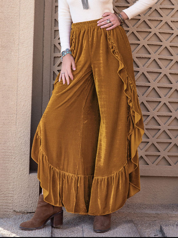 Slit Ruffled Wide Leg Pants - 1985 the VAULT Boutique