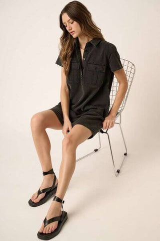 Mittoshop Button Detail Collared Neck Short Sleeve Shirt Dress - 1985 the VAULT Boutique