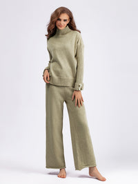 Basic Bae High- Low Turtleneck Long Sleeve Top and Pants Sweater Set - 1985 the VAULT Boutique