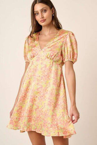 Mittoshop Printed V-Neck Puff Sleeve Mini Dress - 1985 the VAULT Boutique